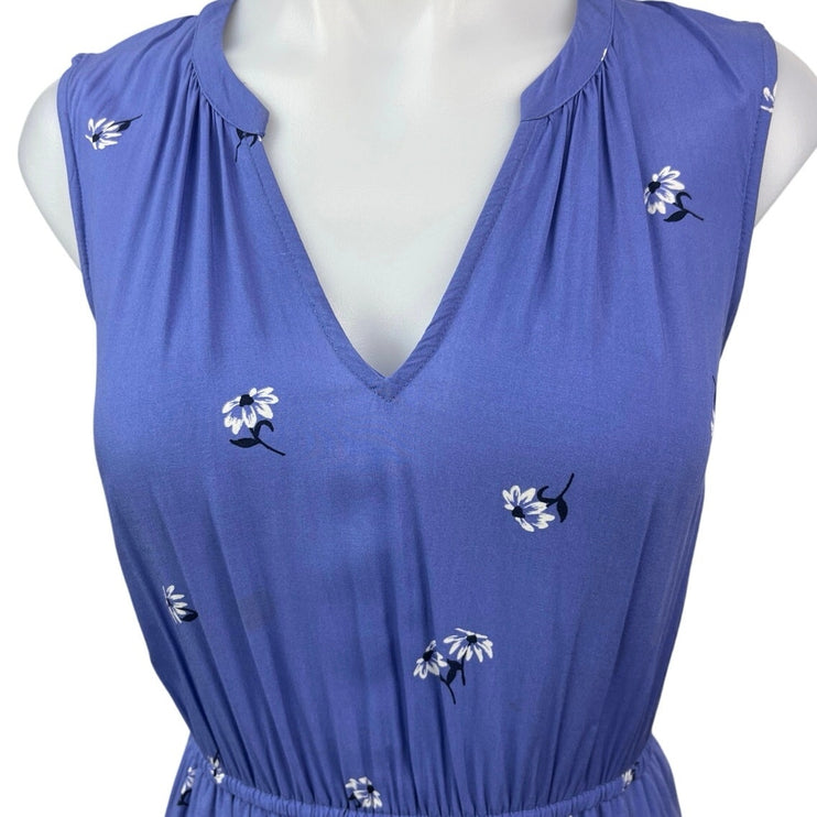 Old Navy Blue Floral V-neck Sleeveless Elastic Waist Fit & Flare Tank Dress Sz S