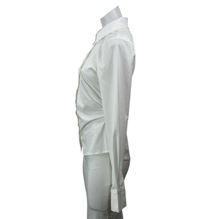 All The Ways Women's White Ruched Long Sleeve Collared Button Down Shirt Top S