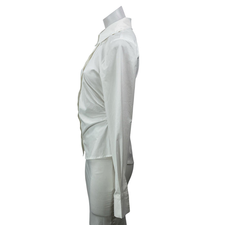 All The Ways Women's White Ruched Long Sleeve Collared Button Down Shirt Top S