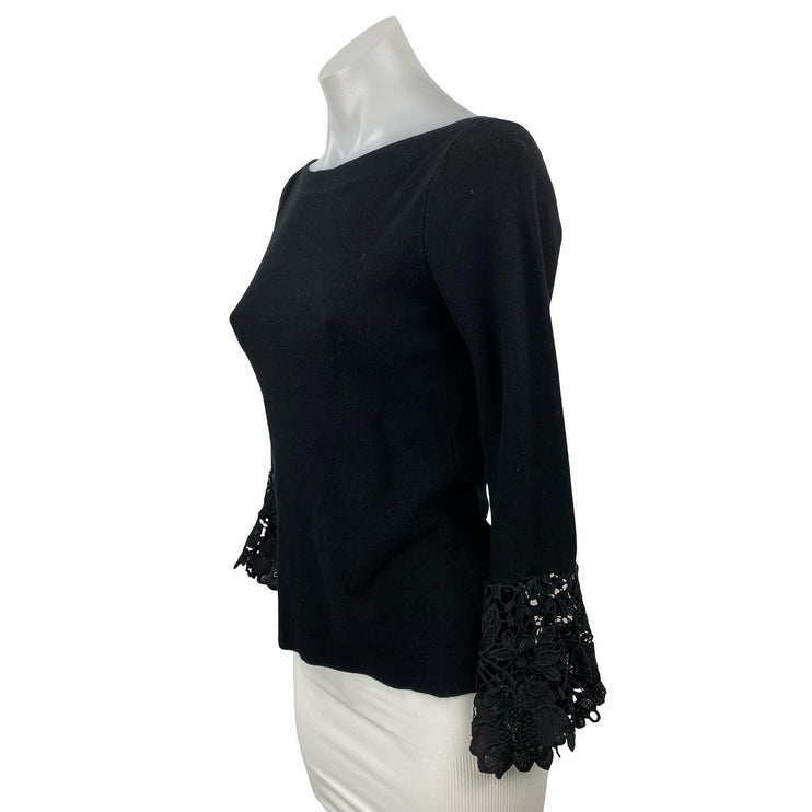 INC International Concepts Black Long Bell Sleeve Floral Lace Blouse Top Size XS