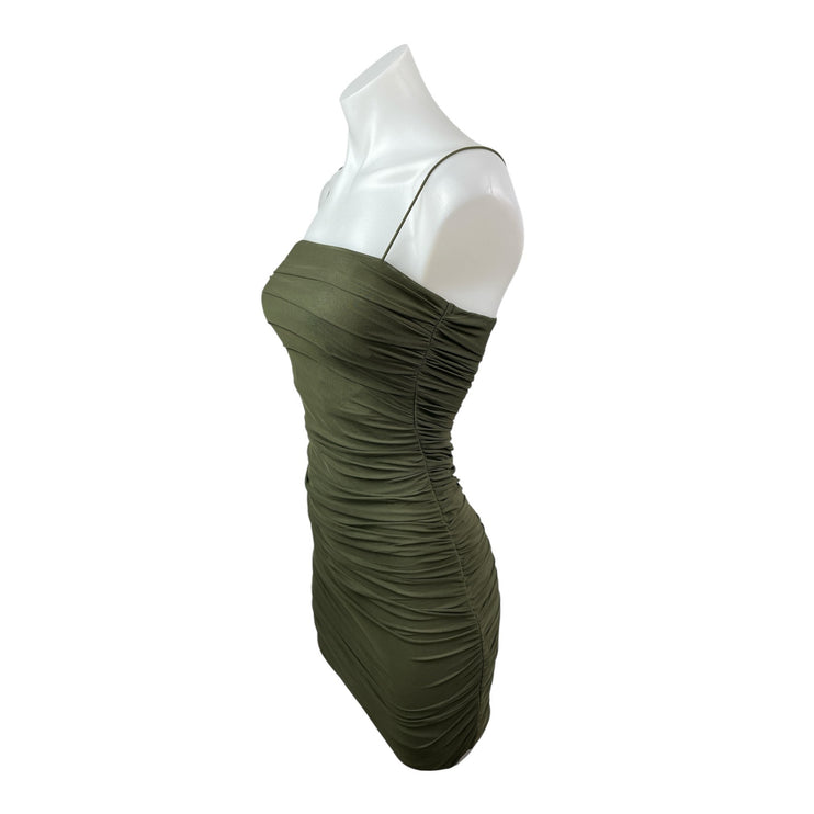 Princess Polly Tara Women's Green Ruched Sleeveless Mini Cami Bodycon Dress Sz 4