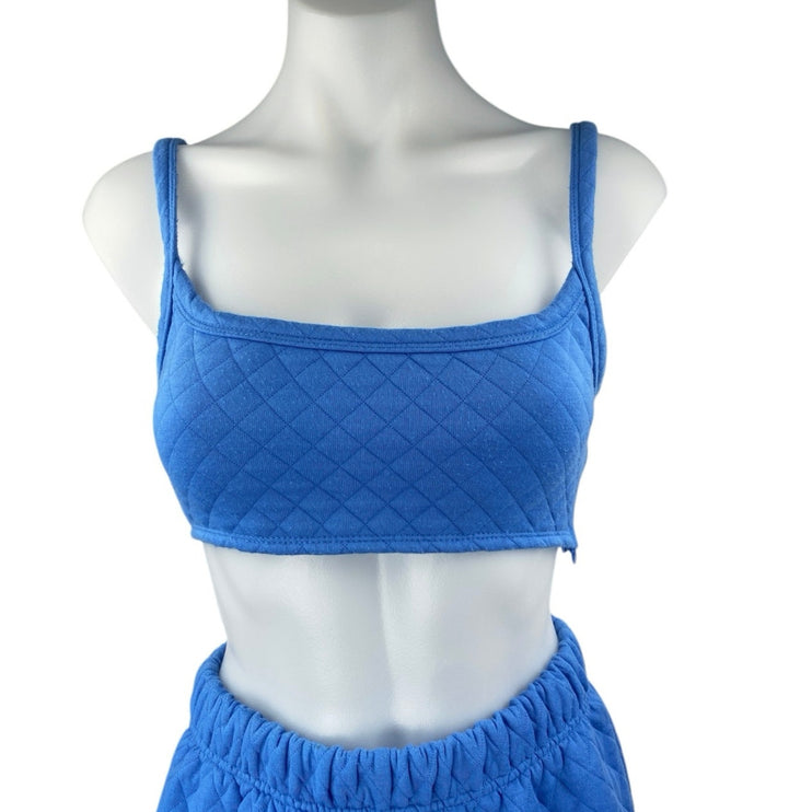 Princess Polly Blue Quilted Sleeveless Tank Crop Top Jogger Sweat Pants Size 4