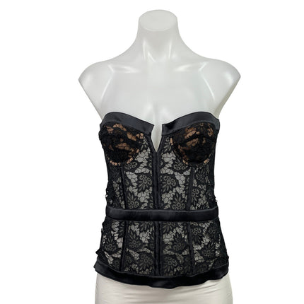 NEW La Perla Black Floral Lace Strapless Underwire Corset Bustier Top Size 2B
