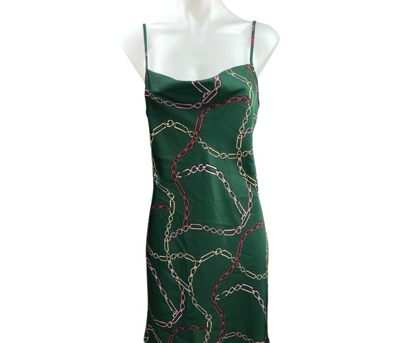 Primark Green Silk Satin Chain Bandana Cowl Scarf Camisole Tank Mini Dress Sz 6 Primark Green Silk Satin Chain Bandana Cowl Scarf Camisole Tank Mini Dress Sz 6