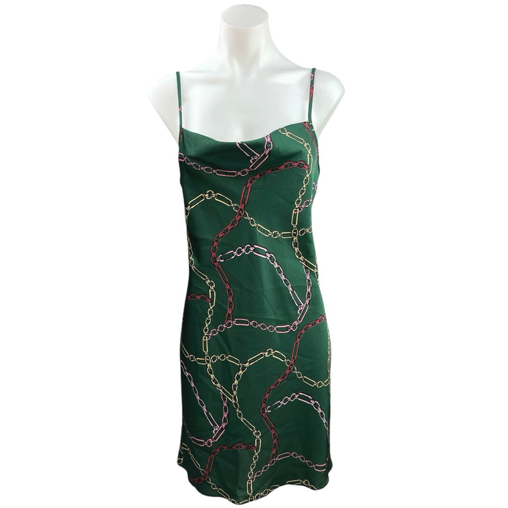 Primark Green Silk Satin Chain Bandana Cowl Scarf Camisole Tank Mini Dress Sz 6