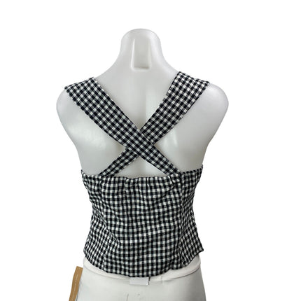 NEW Reformation Azalea Black White Sleeveless Linen Gingham Tie Crop Tank Top 2