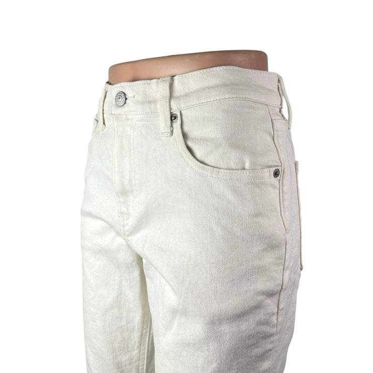Uniqlo Women's White Mid Rise Straight Tapered Ankle Denim Jeans Pants Size 25