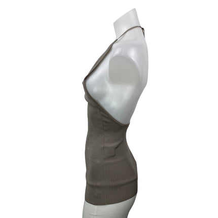 Peter Do Women's Gray Taupe Sleeveless Ribbed Knit Halter Neck Tank Top Size S