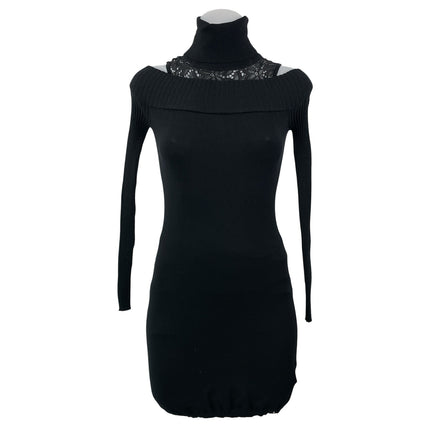 Guess Black Long Sleeves Cold Shoulder Lace Turtleneck Bodycon Sweater Dress XS