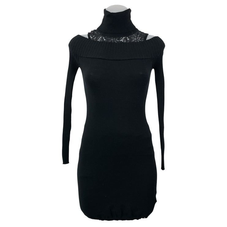 Guess Black Long Sleeves Cold Shoulder Lace Turtleneck Bodycon Sweater Dress XS