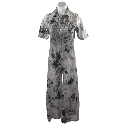 One Above Another Women's Gray Paint Splash Button Denim Overalls Jumpsuit Sz S