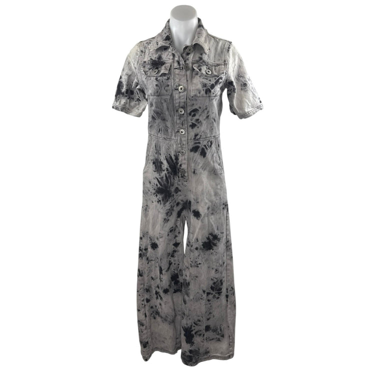 One Above Another Women's Gray Paint Splash Button Denim Overalls Jumpsuit Sz S