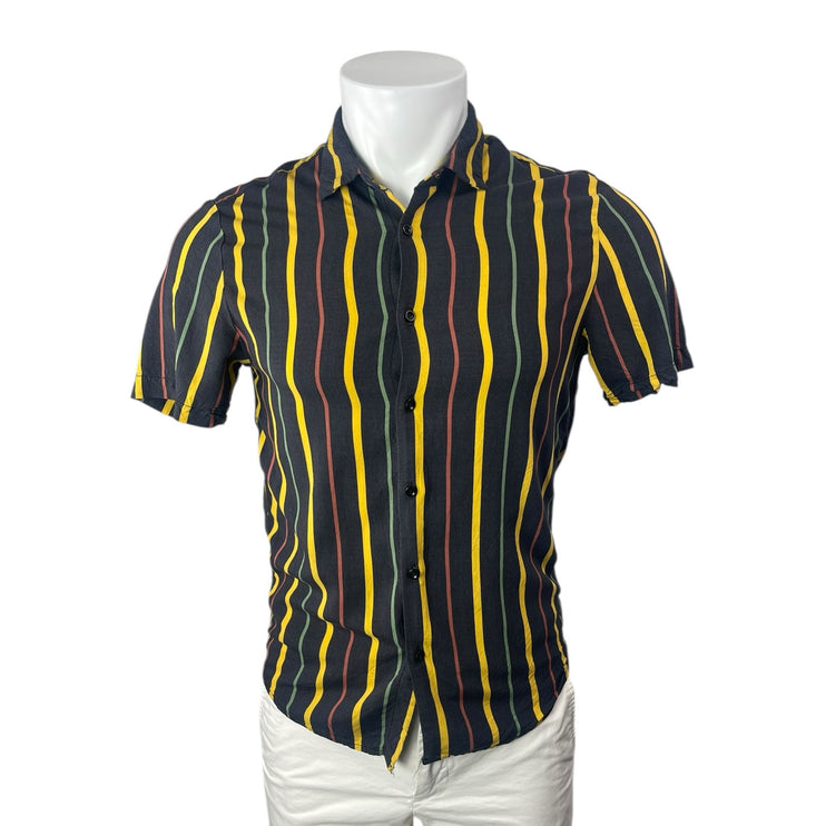 Denim & Flower Ricky Singh Men Multicolor Striped Short Sleeve Button Up Shirt S