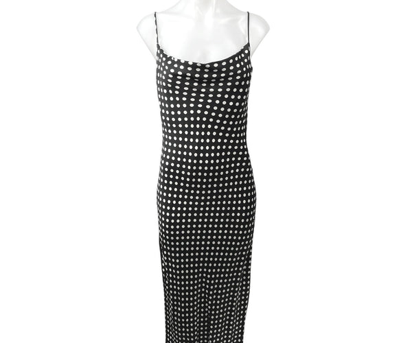 Zara Black White Silk Satin Polka Dots Cowl Neck Cami Slip Midi Dress – Brie