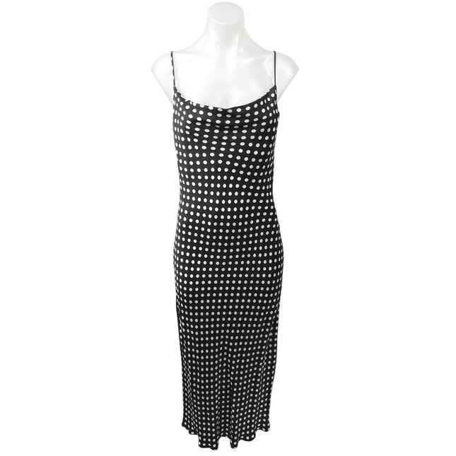 Zara Black White Silk Satin Polka Dots Cowl Neck Cami Slip Midi