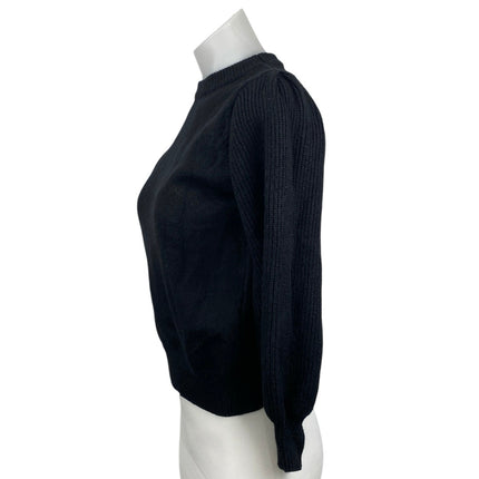 Lush Women's Black Long Balloon Sleeve Crew Neck Pullover Sweater Top Size S
