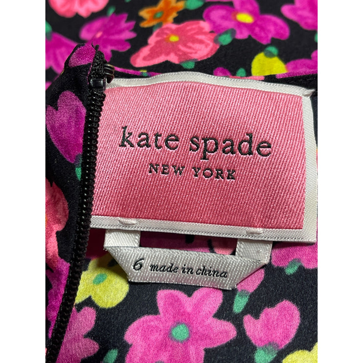 Kate Spade Multicolor Marker Floral V Neck Puff Sleeve Mini Flare A-Line Dress 6