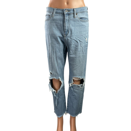 Uniqlo Women's Blue High Rise Distressed Light Wash Straight Denim Jeans Size 26