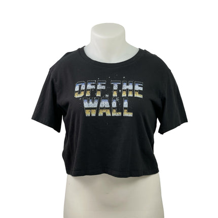 Vans Off The Wall Women's Black Short Sleeve Boxy T Shirt Tee Crop Top Size M