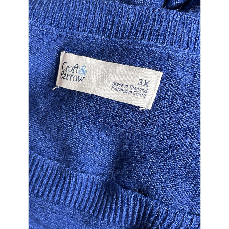 Croft & Barrow Women's Blue V Neck Long Sleeve Knit Pullover Sweater Top Size 3X