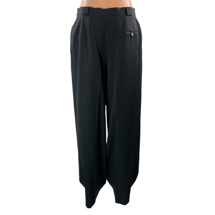 Anne Klein Womens Black 100% Wool High Rise Pleated Baggy Trousers Pants Size 14