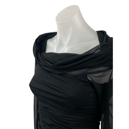 Abercrombie & Fitch Black Cowl Neck Mesh Long Sleeve Blouse Bodysuit Top Size S