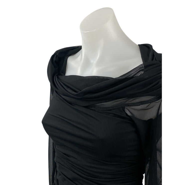 Abercrombie & Fitch Black Cowl Neck Mesh Long Sleeve Blouse Bodysuit Top Size S