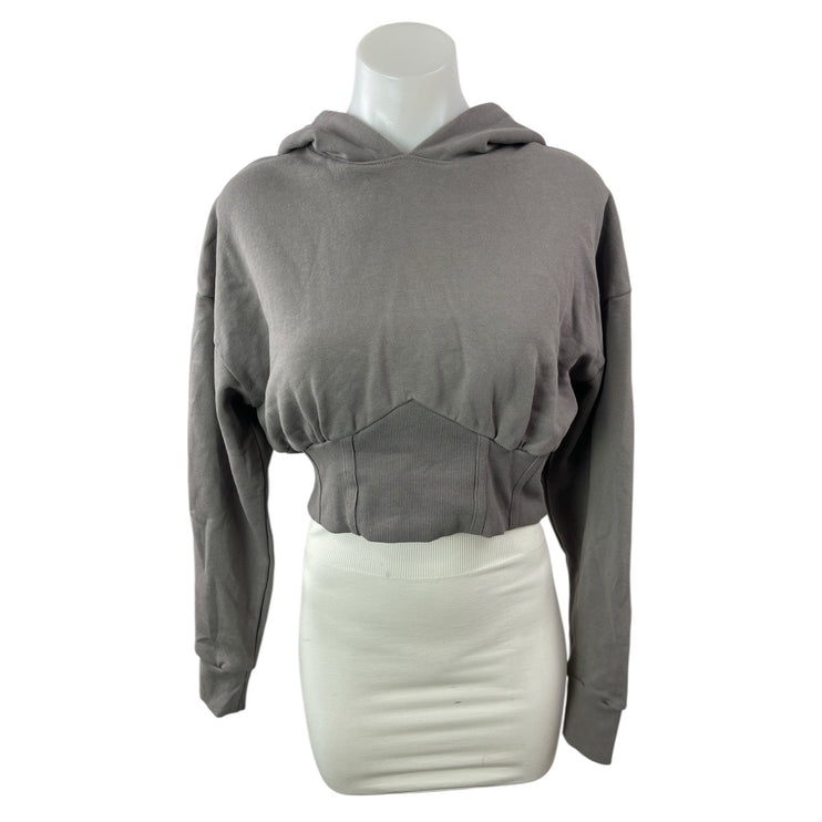 Forever 21 Women's Gray Hoodie Hooded Long Sleeve Cropped Sweatshirt Top Size L