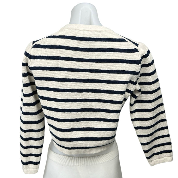 J.Crew Emilie White Navy Striped Knit Button Crop Cardigan Sweater Jacket Top S