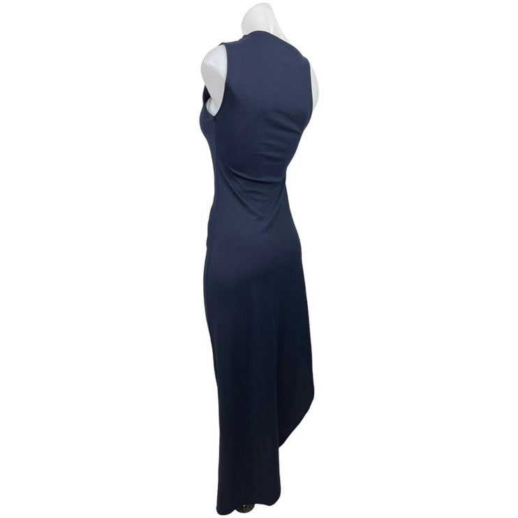 Pull&Bear Navy Blue Sleeveless Ruched Asymmetric Stretch Bodycon Maxi Dress S