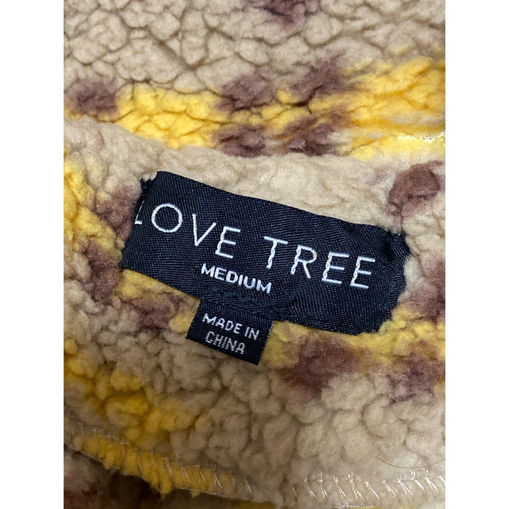 Love Tree Women Beige Full Zip Long Sleeve Faux Sherpa Teddy Sweater Top Size M