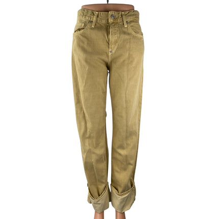 Zara Women's Khaki Tan Beige High Waisted Cuffed Straight Leg Denim Jeans Size 4