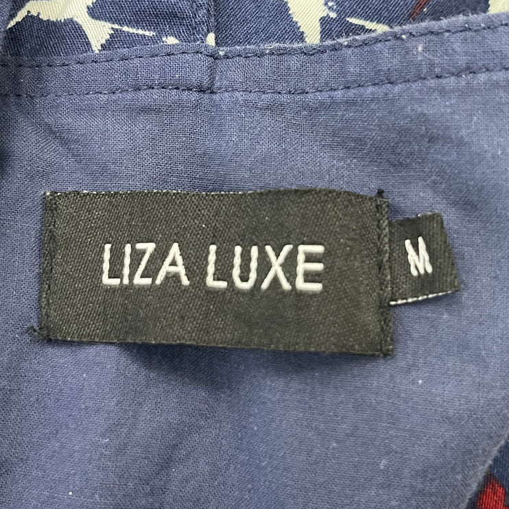 Liza Luxe Navy Bird Print Sleeveless Racerback Mini Cami CamisoleA-Line Dress M