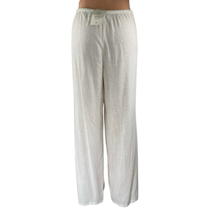 NEW H&M Divided Women's White Linen Wide Leg Mid Rise Lounge Trousers Pants L