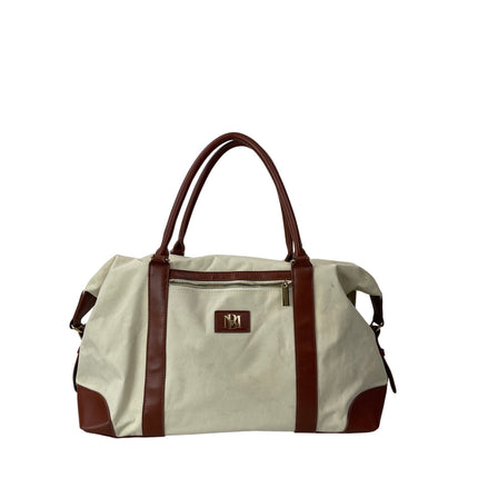Badgley Mischka Barbara Cream Brown Tote Weekender Travel Handbag Size OS
