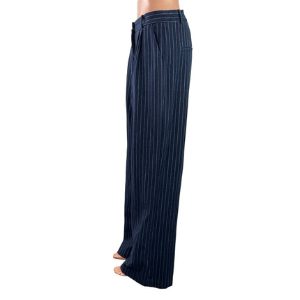 Abercrombie & Fitch Womens Navy Blue Striped High Rise Wide Leg Trousers Pants M