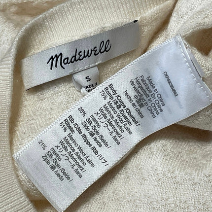 Madewell Womens Cream Short Puff Sleeve Crew Neck Stretch Knit Blouse Top Size S