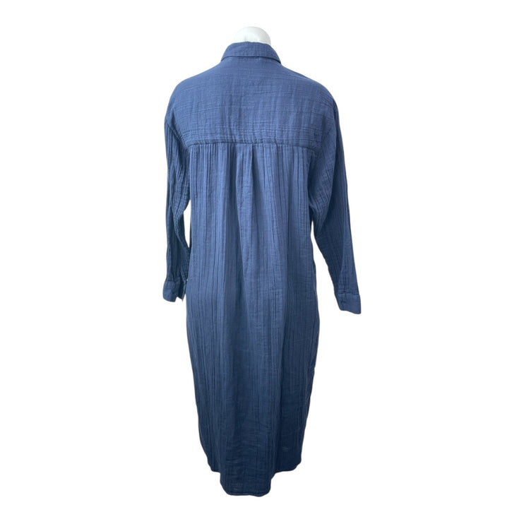 Mara Hoffman Navy Blue Long Sleeve Button Down Pocket Tie Midi Shirt Dress XXS