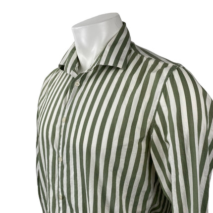 MNG Mango Men's Green Striped Slim Fit Long Sleeve Button Down Shirt Top Size M