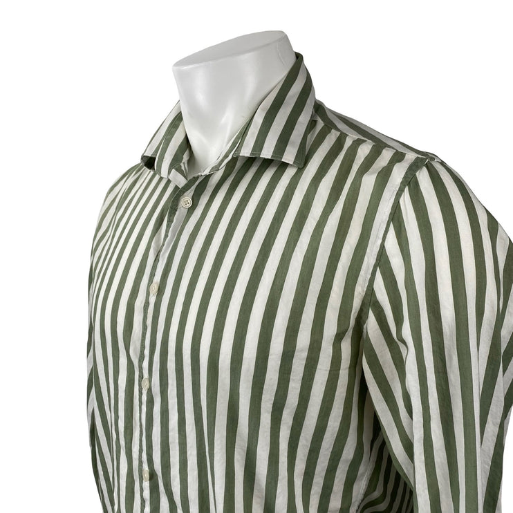 MNG Mango Men's Green Striped Slim Fit Long Sleeve Button Down Shirt Top Size M