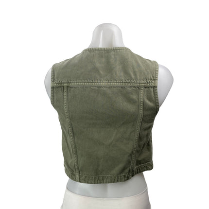 NEW Madewell Olive Green Airy Cropped Sleeveless Button Down Jean Vest Top XS