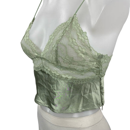 Princess Polly Isolind Women's Green Satin Lace Sheer Sleeveless Cami Tank Top 2