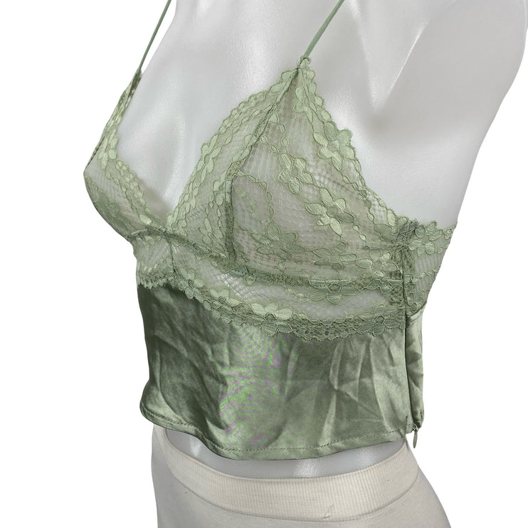 Princess Polly Isolind Women's Green Satin Lace Sheer Sleeveless Cami Tank Top 2