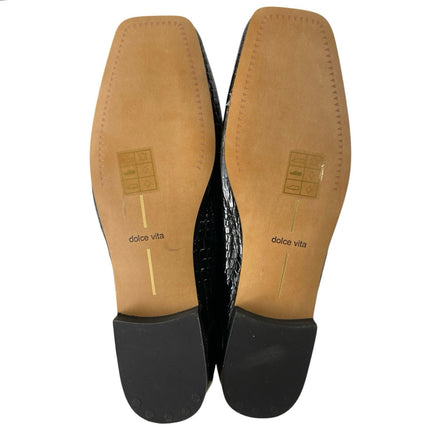 Dolce Vita Anisa Black Snake Embossed Bow Square Toe Ballet Flat Shoes Size 8.5