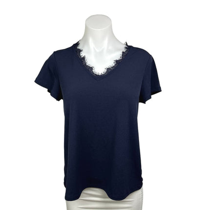 Banana Republic Navy Blue V Neck Short Sleeve Lace Trim T-Shirt Top Size XS