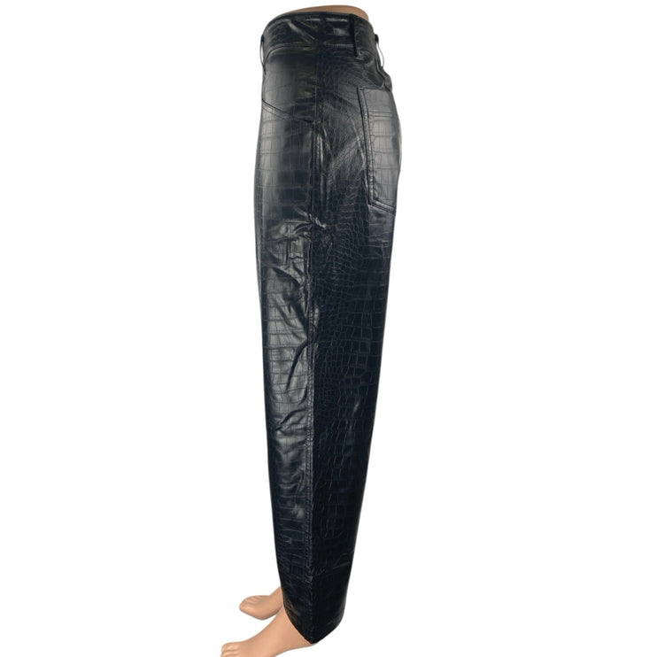 A New Day Women's Black Croc Faux Leather Vegan Wide Leg Trousers Pants Size 8