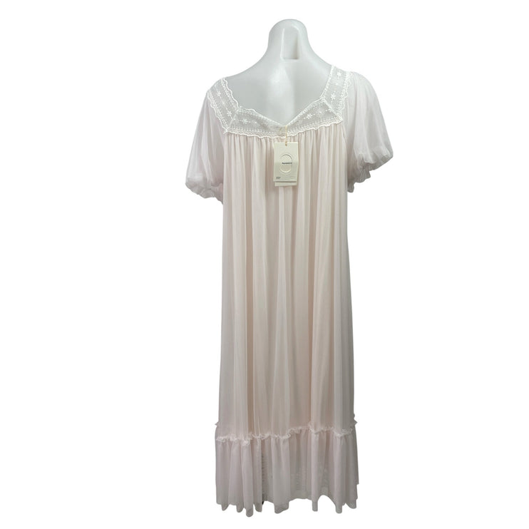 NEW Pansleejoy Pink Lace Short Sleeve Maxi Sleepwear Pajamas Nightgown Size S