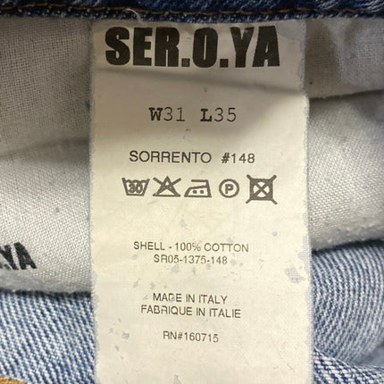 Ser.O.Ya Womens Blue High Waisted Distressed Wide Leg Baggy Denim Jeans Pants 31