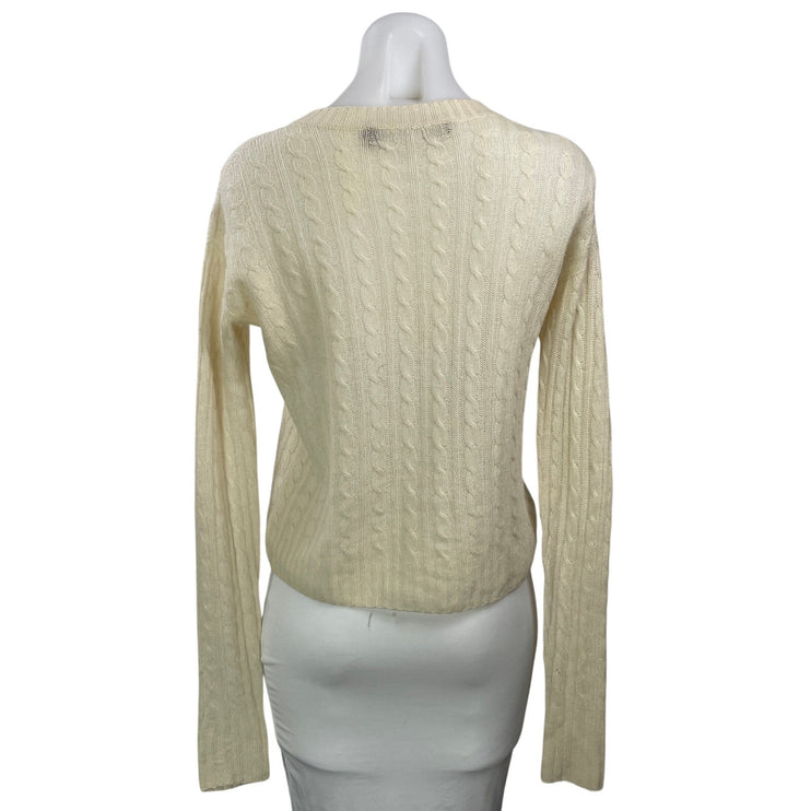 Sies Marjan Womens Cream Long Sleeve Cable Knit Crew Neck Pullover Sweater Top M