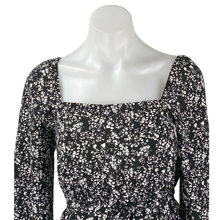 Pamela x NA-KD Reborn Black White Floral Long Puff Sleeve Fit & Flare Dress 6